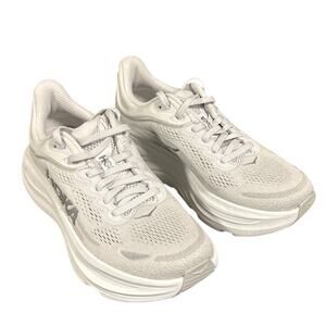 New Hoka Womens Size 6.5B White Grey Silver Mesh Bondi 9 Lace Up Athletic Shoes